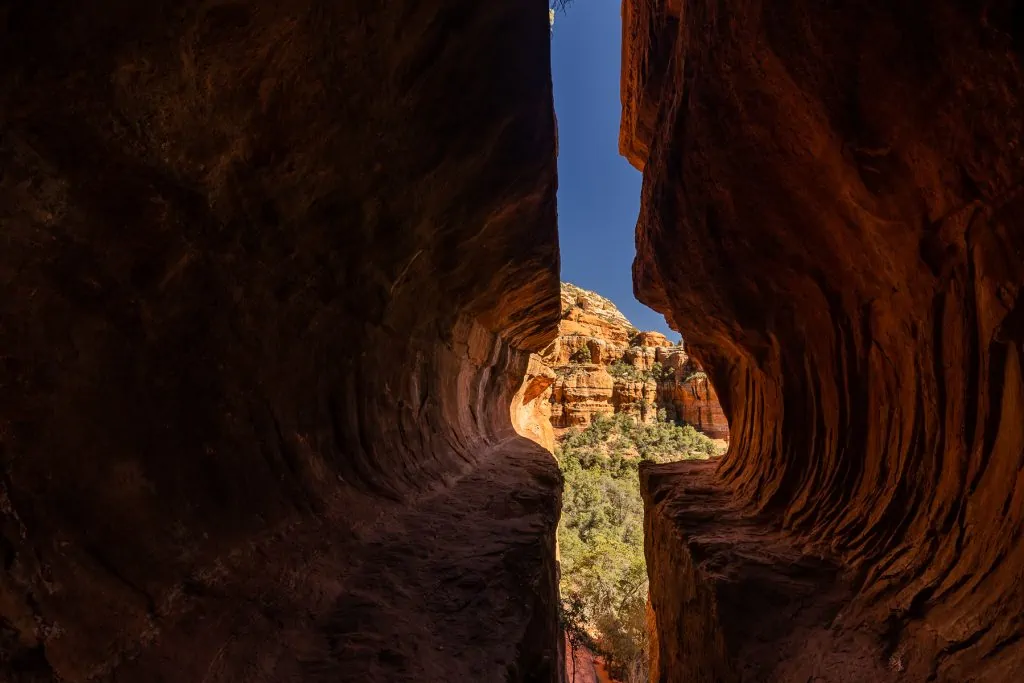Inside the Subway Cave, a unique cave formation in Sedona, Arizona.