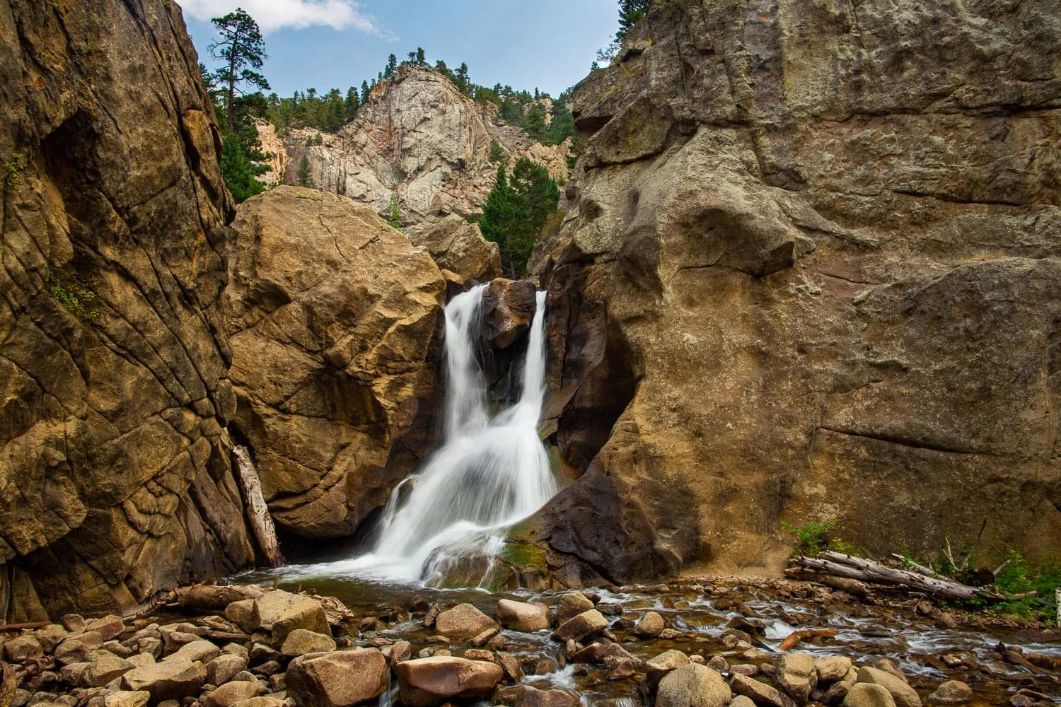 Boulder falls is a large waterfall location carved into rock.