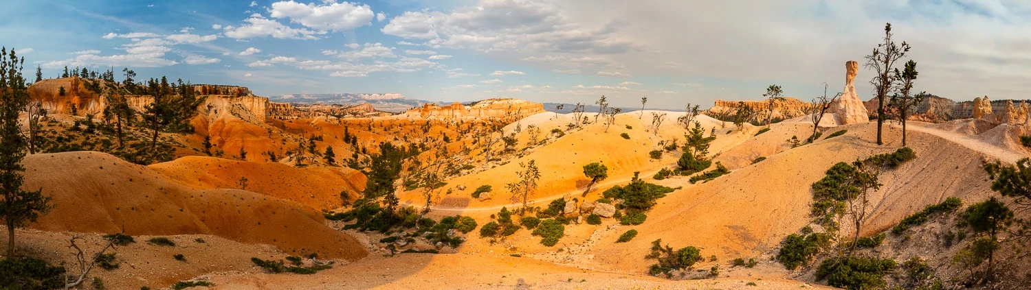 A panorama of the alien landscape inside Bryce Canyon National Park.
