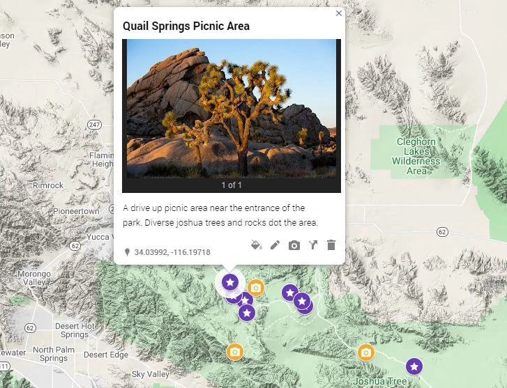 An interactive map of Joshua Tree elopement locations.