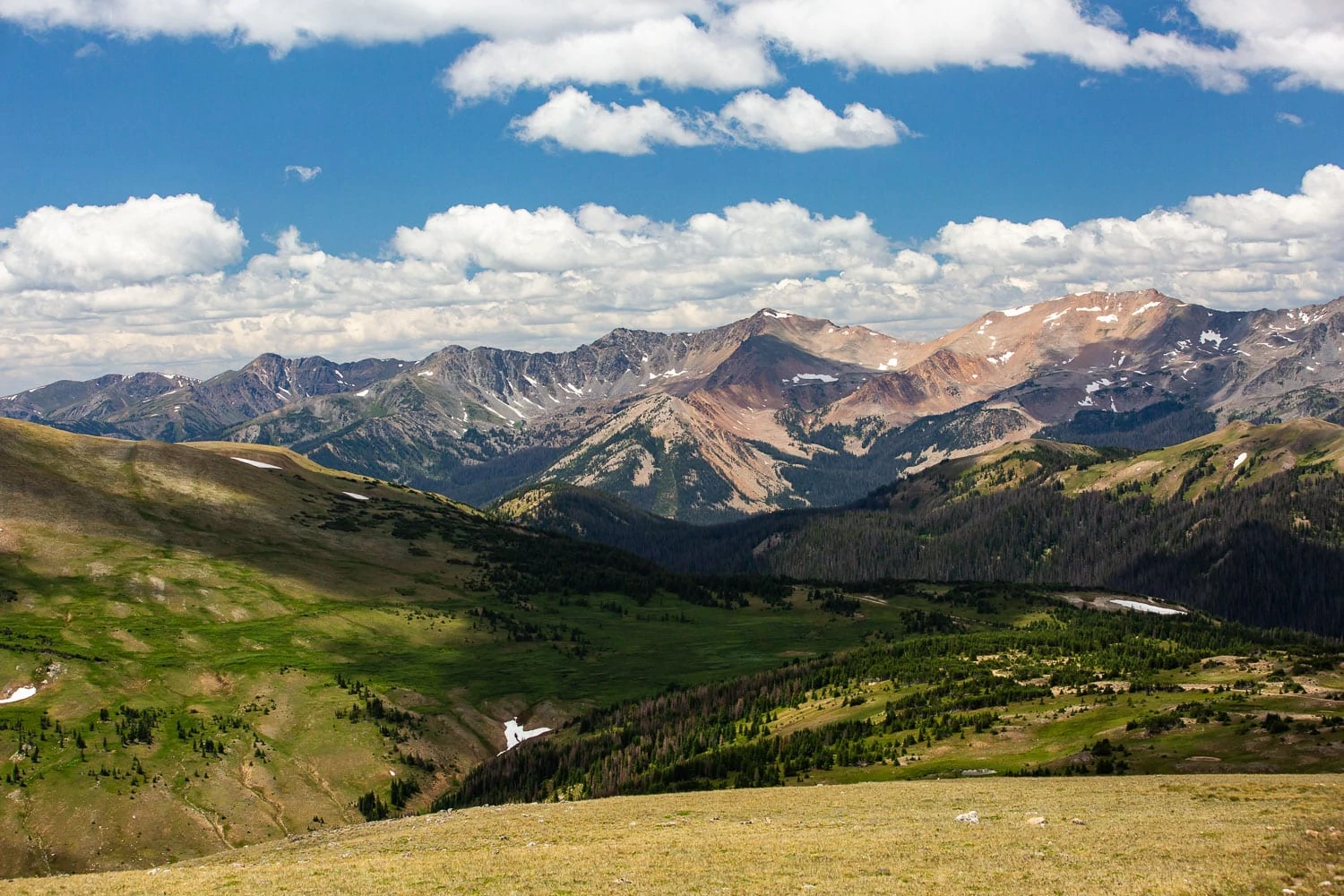 A view of the mountain peaks from Rocky Mountain National Park's trail ridge road.