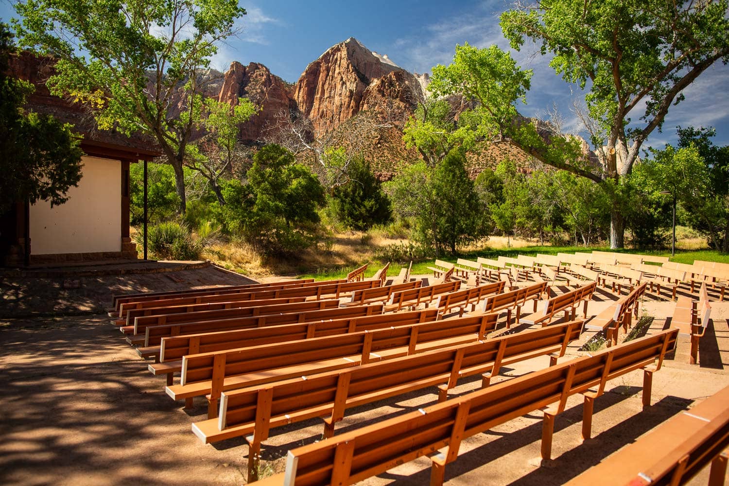 A side view of the Camground Amphitheater elopement location seating area in Zion.