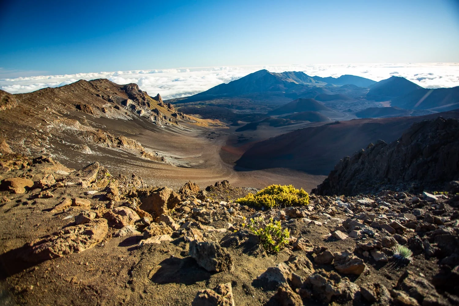 The rocky and surreal landscape at the summit district of Haleakala National Park in Maui, Hawaii.
