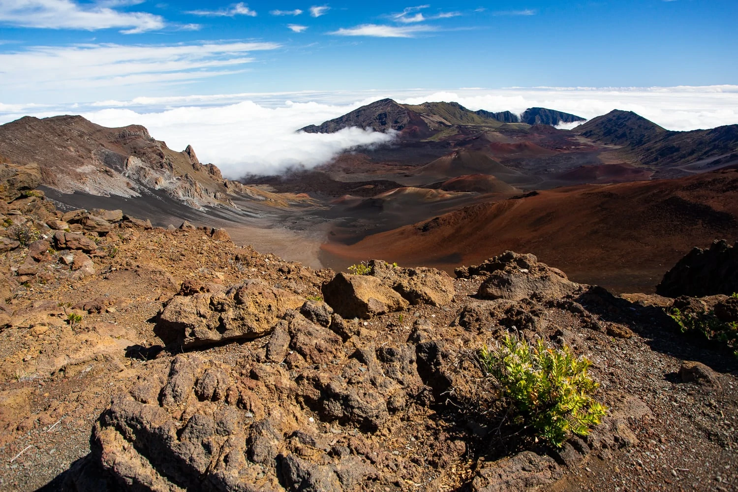 The view of Haleakala volcano's colorful crater from the Visitors' Center, which is a designated ceremony location in Haleakala National Park.