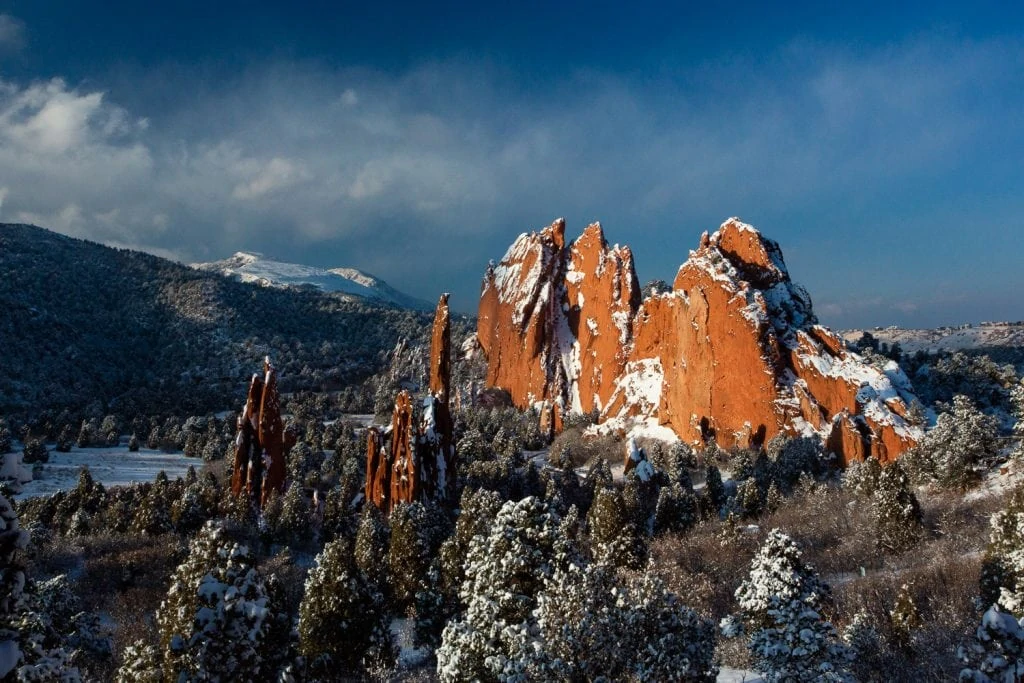 Winter at a garden of the gods elopement location.