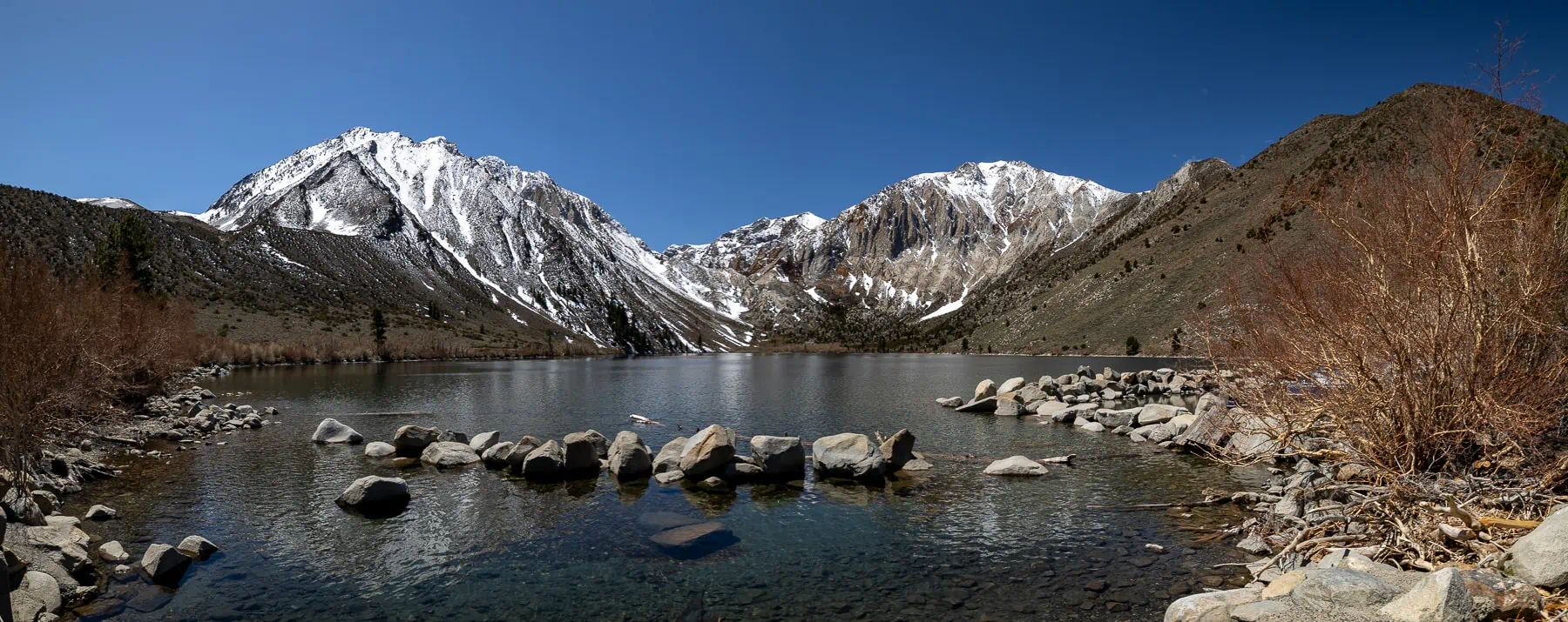 Convict Lake with fresh snow in April.