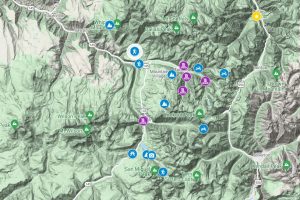 A map view of locations where you can elope in Telluride.
