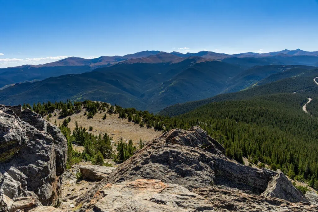 A view of Mt Blue Sky from the summit of Chief Mountain in Idaho Springs, Colorado.