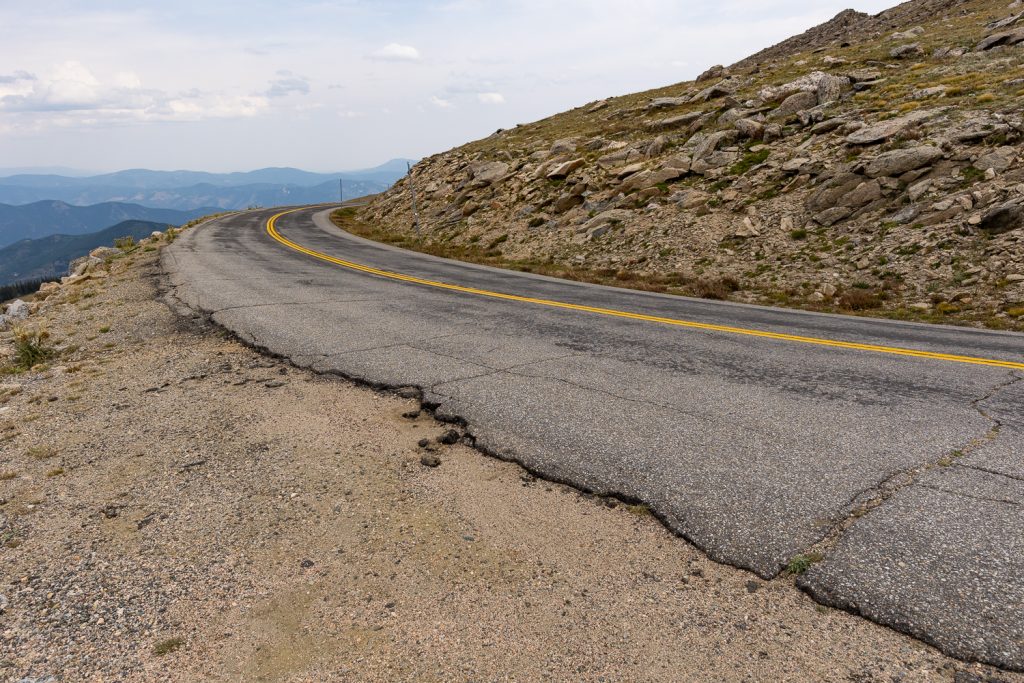 The crumbling edge of Mt. Evans Scenic byway.