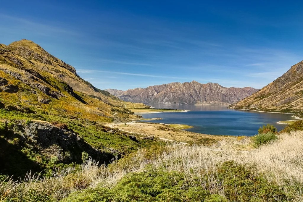 The beautiful landscape of Lake Hawea New Zealand.