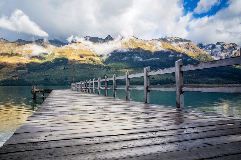 The pier at Glenorchy stretches into Lake Wakatipu.