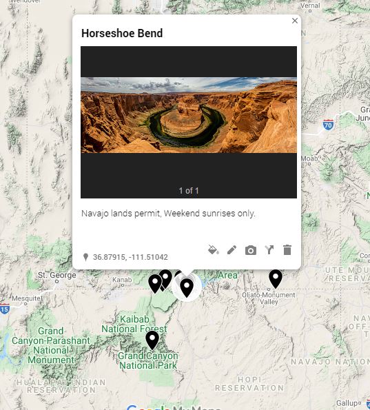 A colorful map of horseshoe bend elopement locations and Page Arizona's best photo spots.