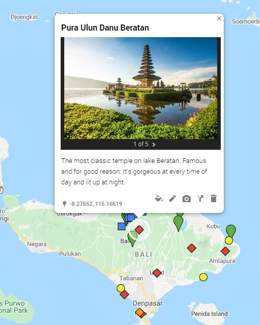 A detailed color map of bali elopement locations.