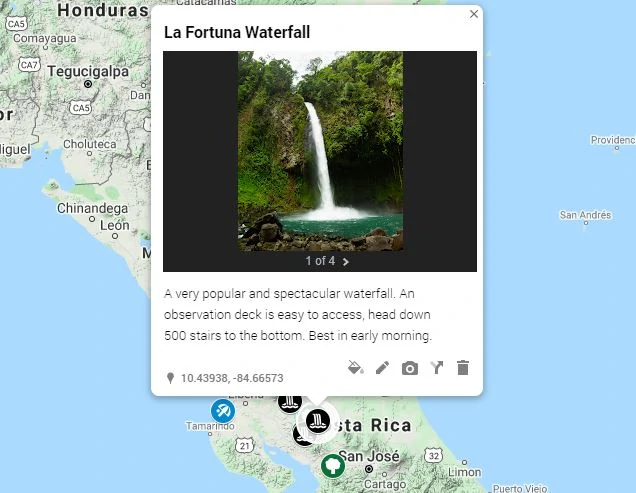 An interactive and detailed map of Costa Rica elopement locations.
