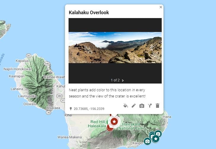An interactive map of the elopement locations in Haleakala National Park. 