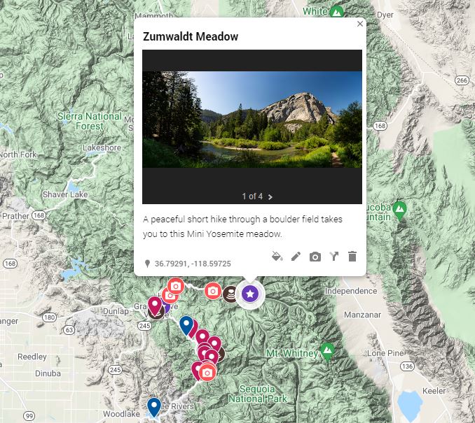 an interactive color map of Kings Canyon andSequoia national park elopement locations
