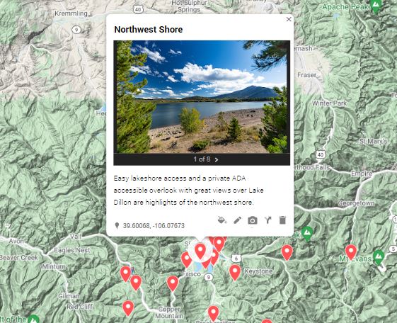 An interactive map of Summit County's elopement locations in Colorado. 