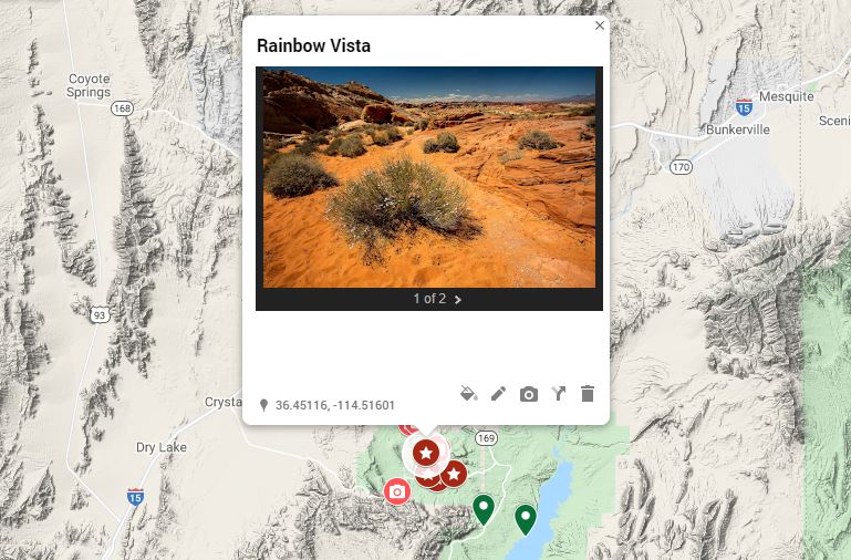 A detailed map of valley of fire elopement locations