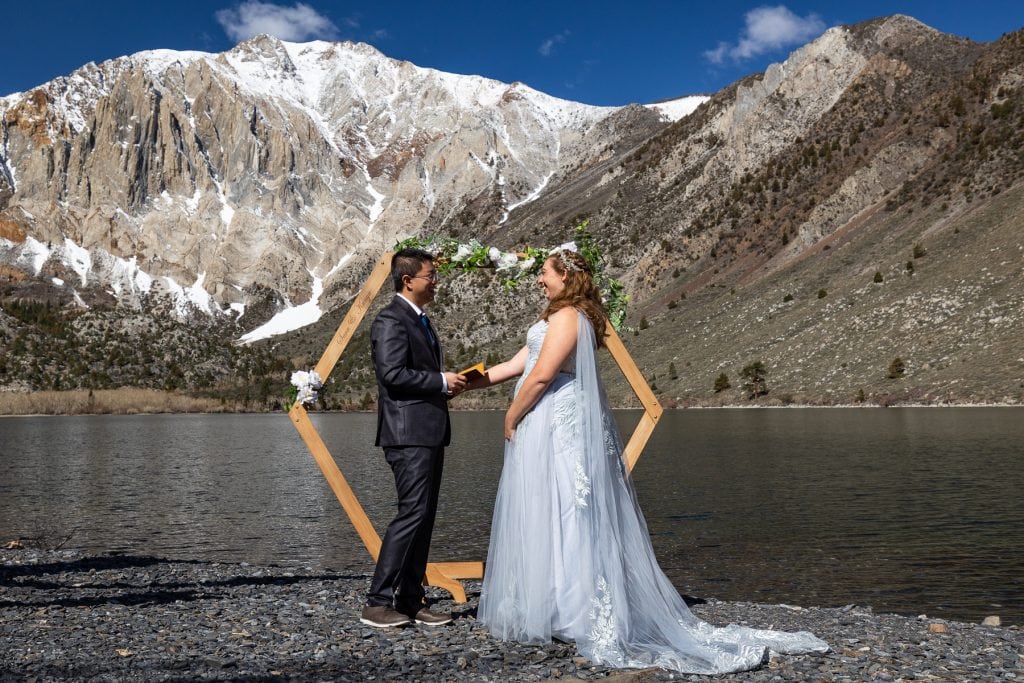 A couple eloping at an alpine lake in Eastern California.