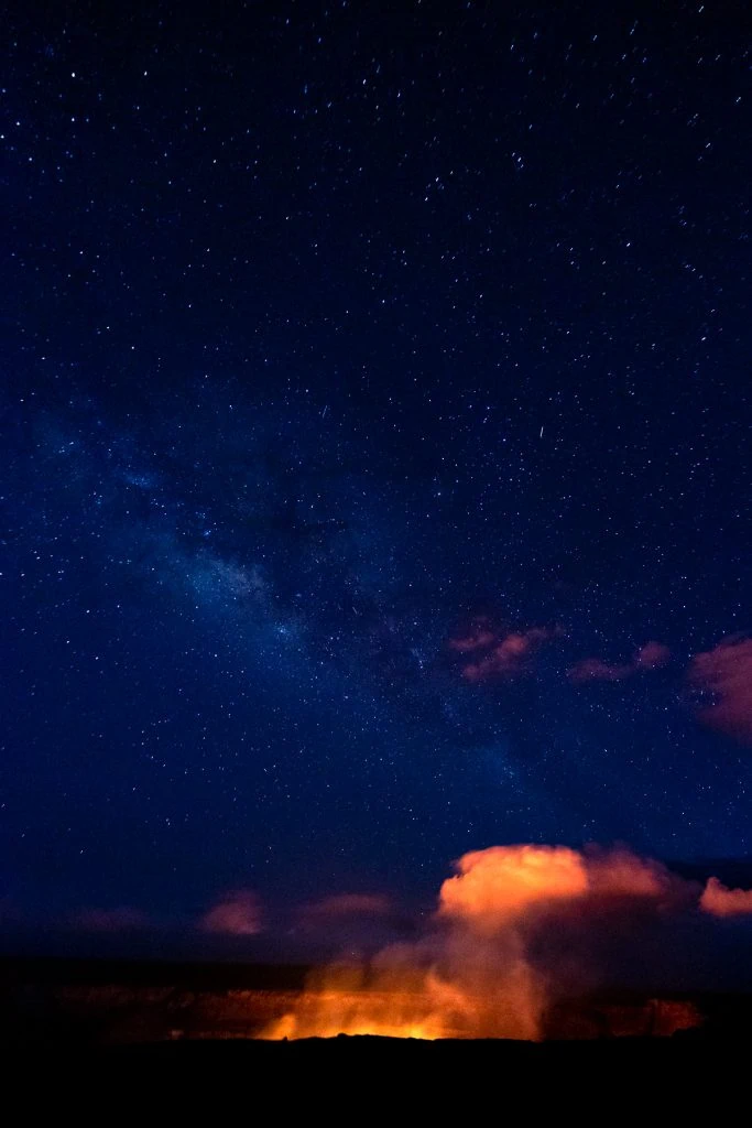 A night photo of the milky way over Kilauea Volcano.