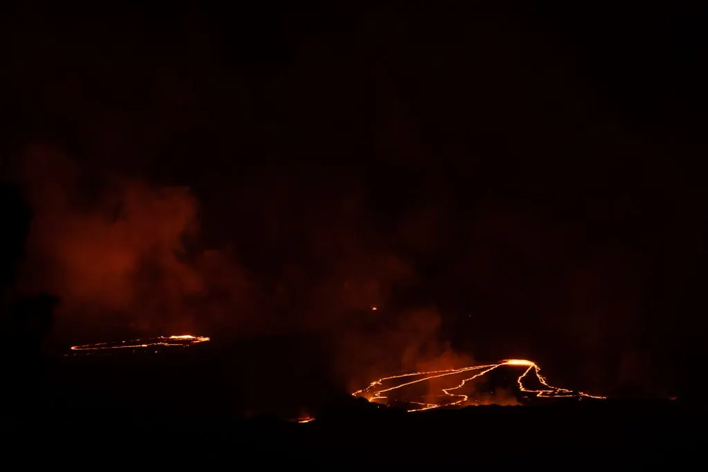 the Kilauea lava lake seen at night in July 2022.