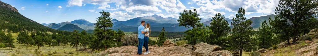 A big panorama of the rocky mountains where Kenny proposed to Alexis.