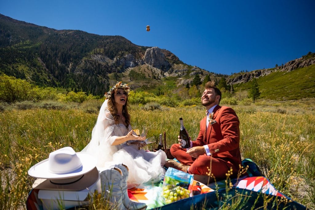 A couple at an elopement picnic in California
