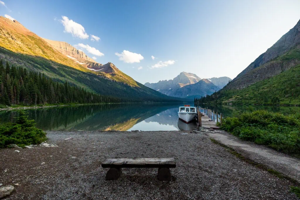 The Lake Josephine Boat launch in Glacier National Park is also one of the designated ceremony sites for elopements and small weddings.