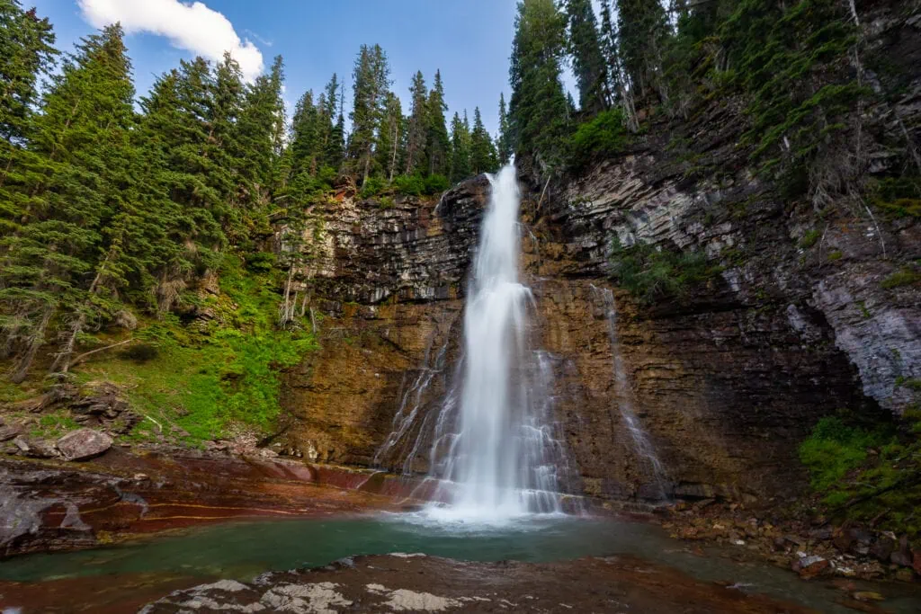 The 80 foot tall Virginia Falls is a waterfall in Glacier National Park.