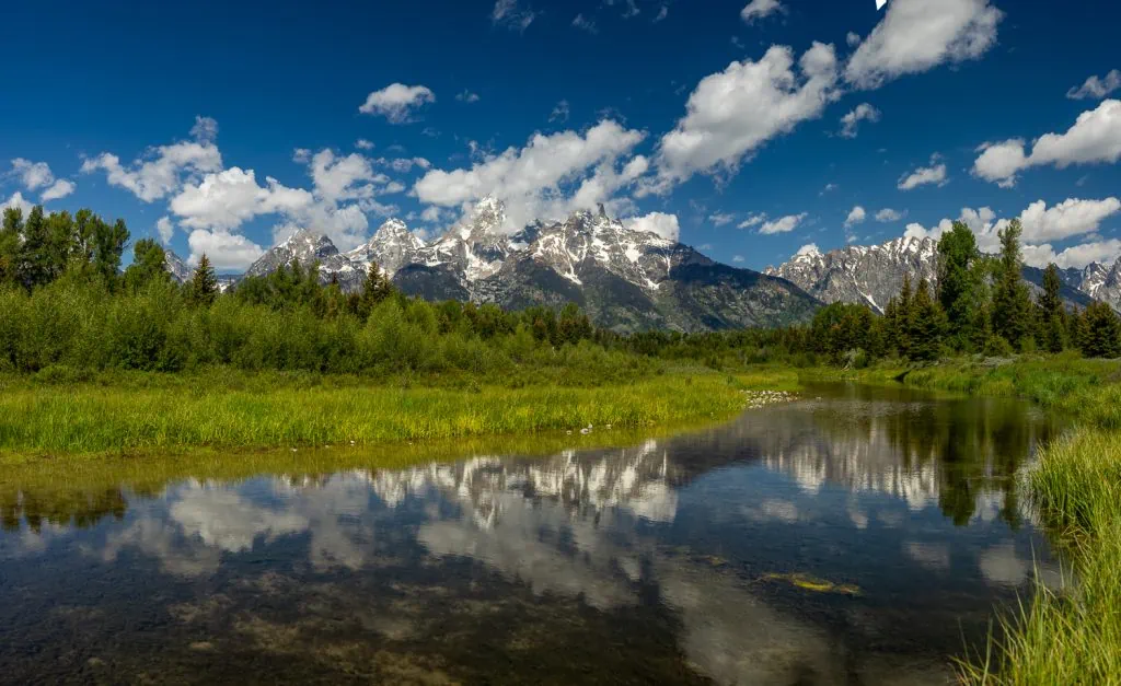 The Schwabacher's landing elopement location offers a mirror reflection of the Tetons mountain range in Grand Teton National Park.