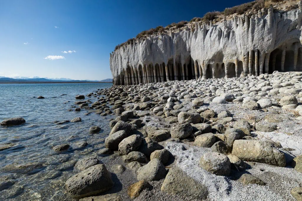 the unique stone columns at Crowley Lake in california is one of the best places to elope in the us.